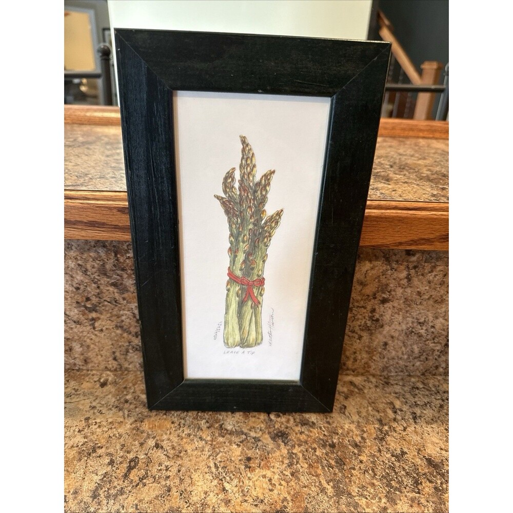 Martha Hinson Leave A Tip Asparagus Framed Signed Art